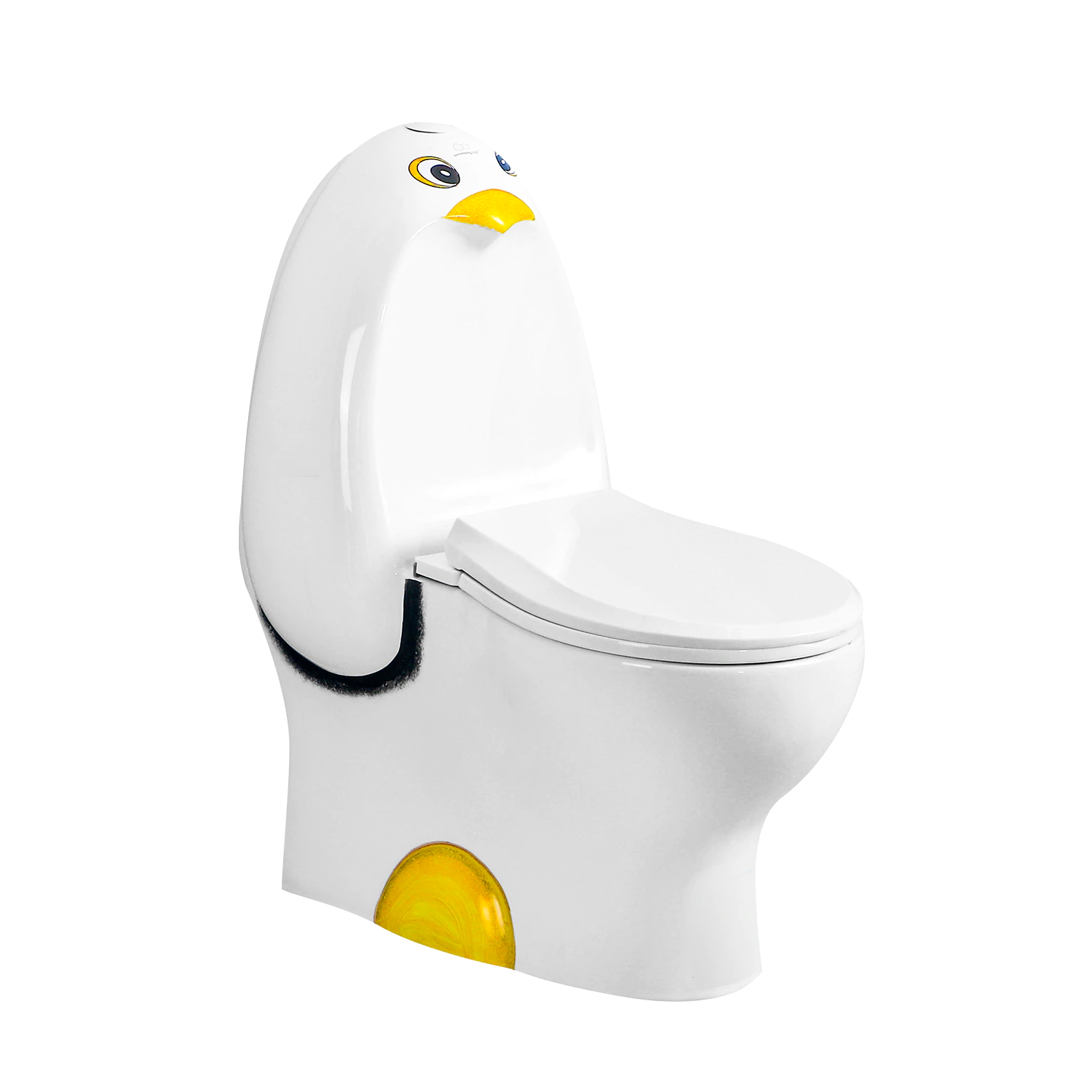 Children sanitary ware child size porcelain toilet, colorful penguin shape one-piece skirted washdown back-to-wall toilet 